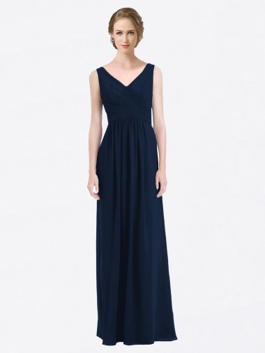 Low Back Soft Chiffon V-Neck Long Sleeveless Evening Gowns / Bridesmaid Dress Toowoomba