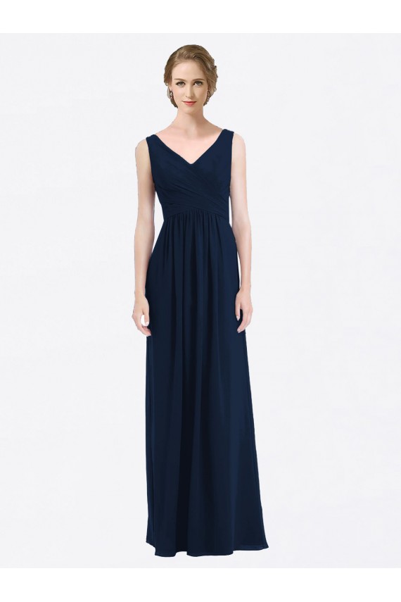 Low Back Soft Chiffon V-Neck Long Sleeveless Evening Gowns / Bridesmaid Dress Toowoomba