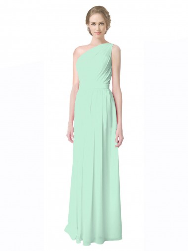Mint Green Soft Chiffon One Shoulder Long Sleeveless Bridesmaid Dress Toowoomba