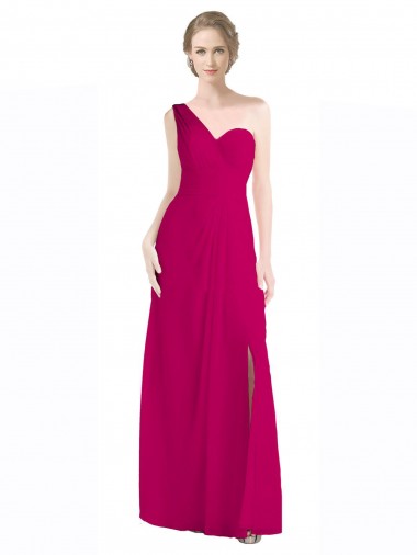 Red Soft Chiffon One Shoulder Long Sleeveless Bridesmaid Dress Toowoomba