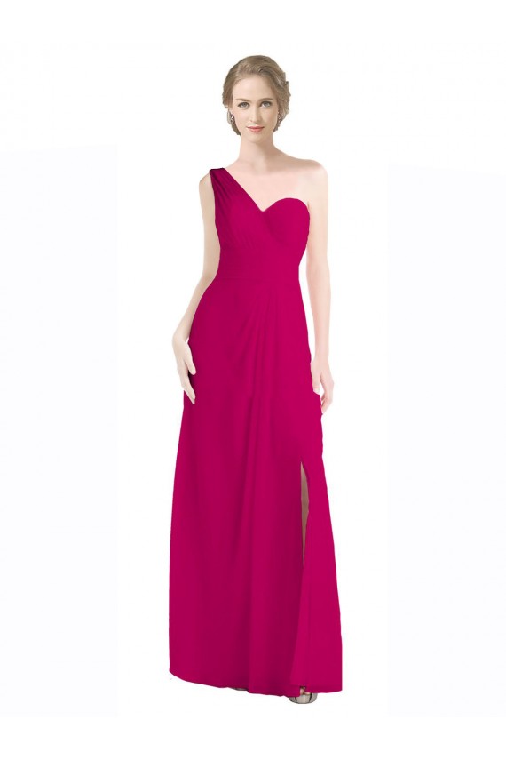 Red Soft Chiffon One Shoulder Long Sleeveless Bridesmaid Dress Toowoomba