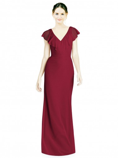 V-Back Trumpet Burgundy V-Neck Long Sleeveless Bridesmaid Dress Toowoomba