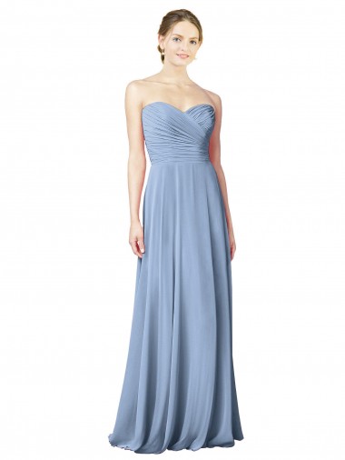 Low Back Dusty Blue Chiffon Sweetheart Long Sleeveless Wedding Party Dress Toowoomba
