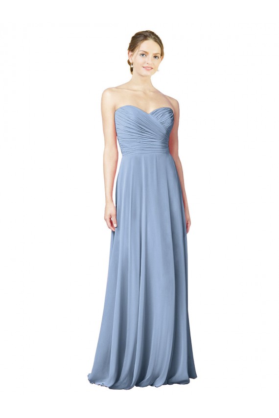 Low Back Dusty Blue Chiffon Sweetheart Long Sleeveless Wedding Party Dress Toowoomba