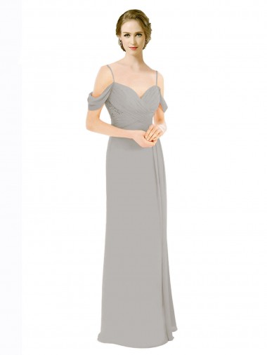 Low Back Soft Chiffon & Lace Off the Shoulder Long Cold Shoulder Bridesmaid Dress Toowoomba