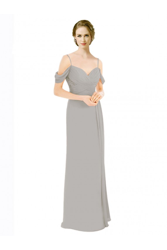 Low Back Soft Chiffon & Lace Off the Shoulder Long Cold Shoulder Bridesmaid Dress Toowoomba