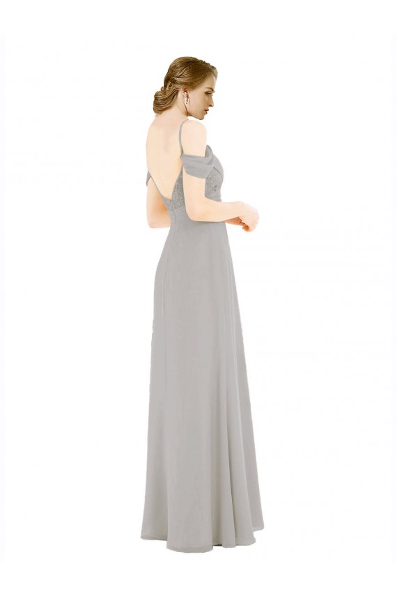 Low Back Soft Chiffon & Lace Off the Shoulder Long Cold Shoulder Bridesmaid Dress Toowoomba