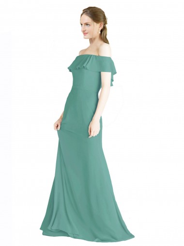 Icelandic Silver Soft Chiffon Off the Shoulder Long Sleeveless Bridal Party Dress Toowoomba