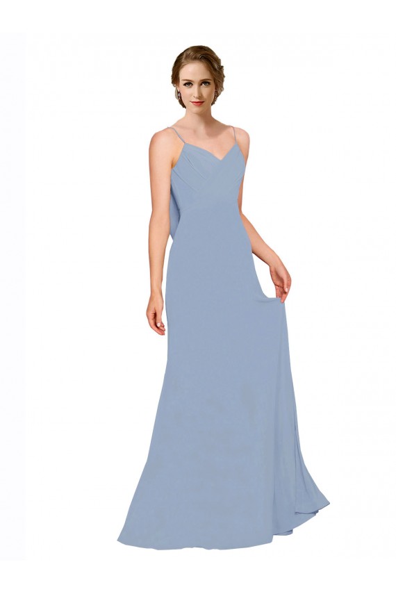 Dusty Blue Chiffon Spaghetti Straps Long Sleeveless Bridesmaid Dress / Evening Dress Toowoomba
