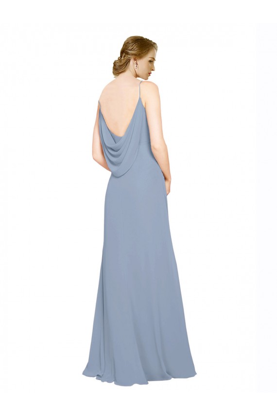 Dusty Blue Chiffon Spaghetti Straps Long Sleeveless Bridesmaid Dress / Evening Dress Toowoomba