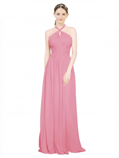 Skin Pink Chiffon Halter Neck Long Sleeveless Bridesmaid Dress / Evening Dress Toowoomba