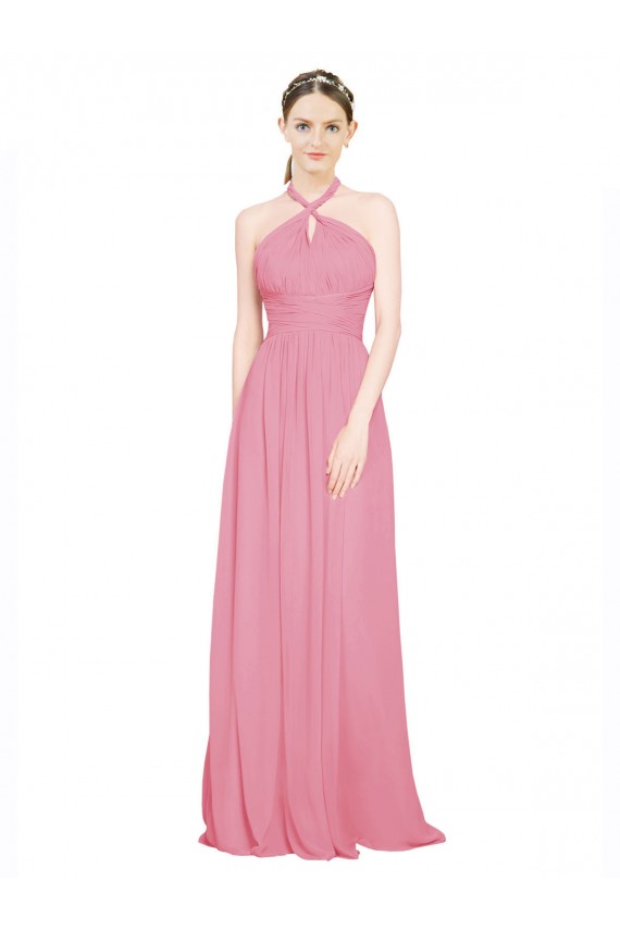 Skin Pink Chiffon Halter Neck Long Sleeveless Bridesmaid Dress / Evening Dress Toowoomba
