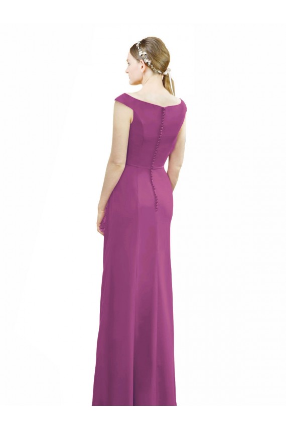 Wild Berry Soft Chiffon Boat Neck Long Sleeveless Bridesmaid Dress Toowoomba