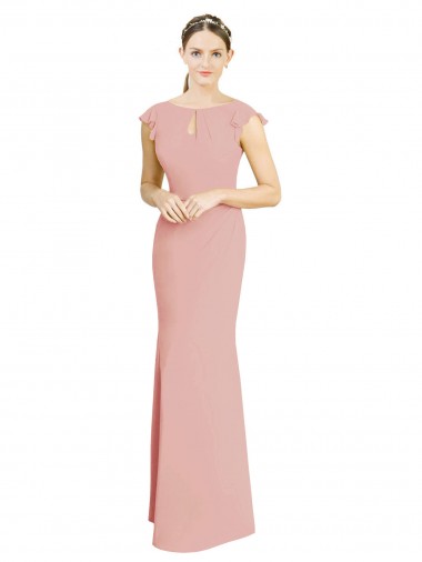Soft Chiffon Boat Neck Long Cap Sleeves Formal Dress / Bridesmaid Dress Toowoomba