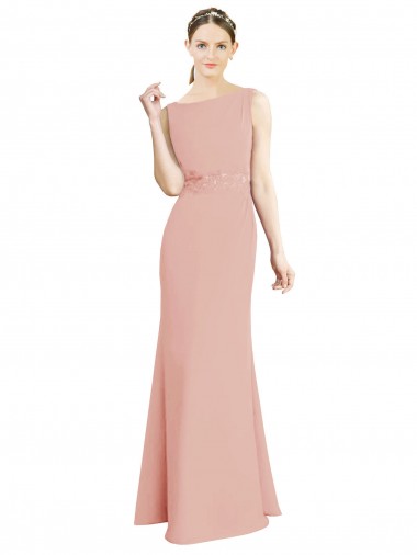 Bliss Pink Soft Chiffon Boat Neck Long Sleeveless Bridesmaid Dress Toowoomba