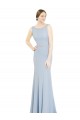 Low Back Light Sky Blue Soft Chiffon Boat Neck Long Sleeveless Bridesmaid Dress Toowoomba