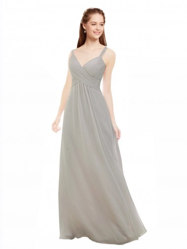 Open Back Silver Soft Chiffon Spaghetti Straps Long Sleeveless Bridesmaid Dress Toowoomba