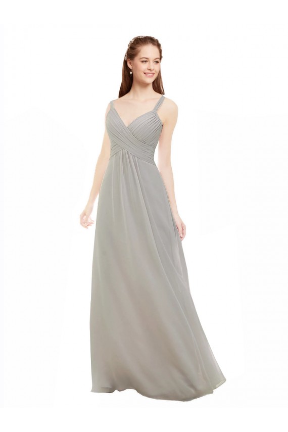 Open Back Silver Soft Chiffon Spaghetti Straps Long Sleeveless Bridesmaid Dress Toowoomba