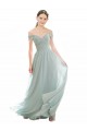 Sea Glass Soft Chiffon & Lace Off the Shoulder Long Cap Sleeves Bridesmaid Dress Toowoomba
