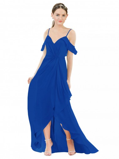 Soft Chiffon V-Neck Long Cold Shoulder High Low Bridesmaid Dress Toowoomba