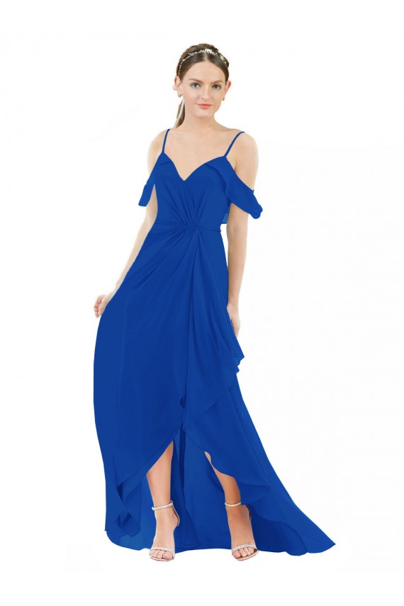 Soft Chiffon V-Neck Long Cold Shoulder High Low Bridesmaid Dress Toowoomba