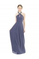 Low Back Silver Stone Soft Chiffon Halter Neck Long Sleeveless Bridesmaid Dress Toowoomba