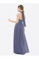 Low Back Silver Stone Soft Chiffon Halter Neck Long Sleeveless Bridesmaid Dress Toowoomba