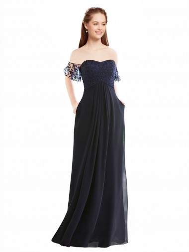 Soft Chiffon & Lace Off the Shoulder Long Cap Sleeves Formal Dress / Bridesmaid Dress Toowoomba