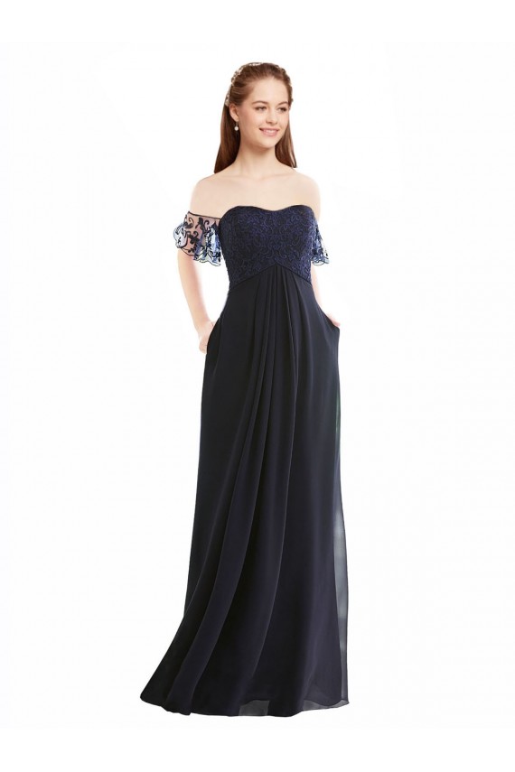 Soft Chiffon & Lace Off the Shoulder Long Cap Sleeves Formal Dress / Bridesmaid Dress Toowoomba