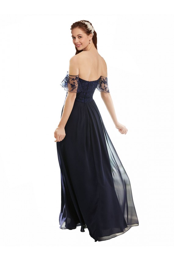 Soft Chiffon & Lace Off the Shoulder Long Cap Sleeves Formal Dress / Bridesmaid Dress Toowoomba