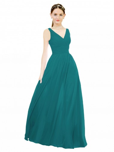 Hunter Chiffon V-Neck Long Sleeveless Bridesmaid Gowns Toowoomba