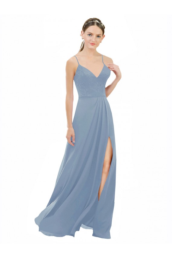 Keyhole Back Soft Chiffon & Lace Spaghetti Straps Long Sleeveless Bridesmaid Dress Toowoomba