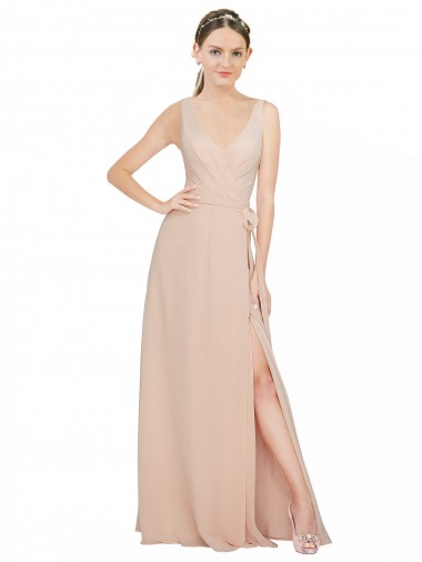Luxe Chiffon V-Neck Long Sleeveless Bridesmaid Dress / Evening Dress Toowoomba