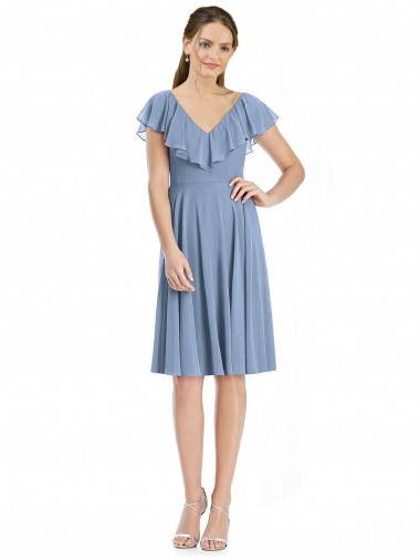 V-Back Soft Chiffon V-Neck Cocktail Length Cap Sleeves Bridesmaid Dress Toowoomba