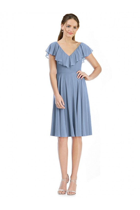 V-Back Soft Chiffon V-Neck Cocktail Length Cap Sleeves Bridesmaid Dress Toowoomba