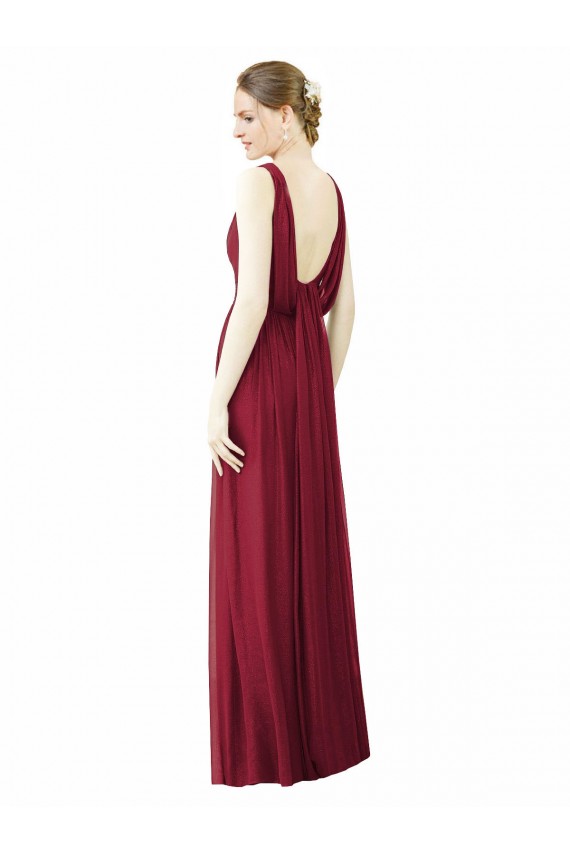 V-Back Burgundy Soft Chiffon V-Neck Long Sleeveless Bridesmaid Dress / Formal Dress Toowoomba