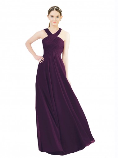 Grape Soft Chiffon Halter Neck Long Sleeveless Bridesmaid Dress Toowoomba