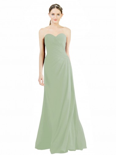 Smoke Green Soft Chiffon Sweetheart Long Sleeveless Bridesmaid Dress Toowoomba