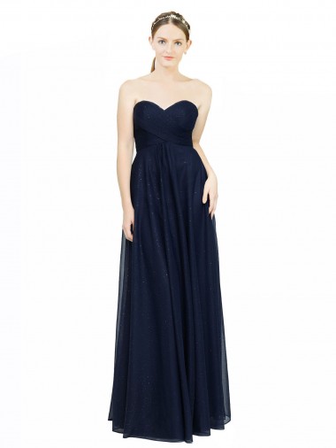 Low Back Dark Navy Chiffon Sweetheart Long Sleeveless Bridesmaid Dress / Evening Dress Toowoomba