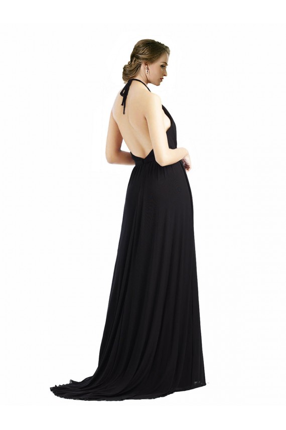 Low Back Oyster Silver Soft Chiffon Halter Neck Long Sleeveless Bridesmaid Dress Toowoomba