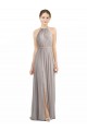 Low Back Oyster Silver Soft Chiffon Halter Neck Long Sleeveless Bridesmaid Dress Toowoomba