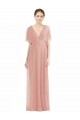 V-Back Soft Chiffon V-Neck Short Sleeves Long Bridesmaid Dress / Formal Dress Toowoomba