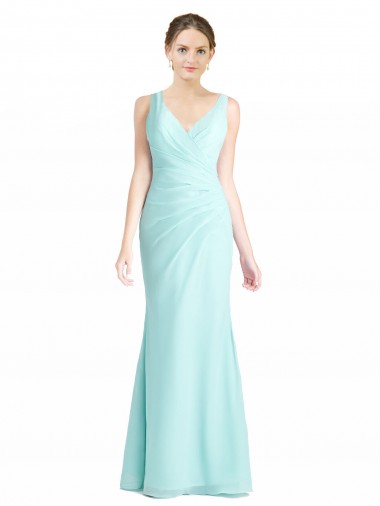Soft Chiffon & Lace V-Neck Long Sleeveless Bridesmaid Dress Toowoomba