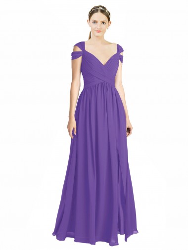 Low Back Soft Chiffon Off the Shoulder Long Cap Sleeves Bridesmaid Dress Toowoomba