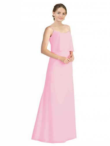 Low Back Barely Pink Soft Chiffon Spaghetti Straps Long Sleeveless Bridesmaid Dress Toowoomba