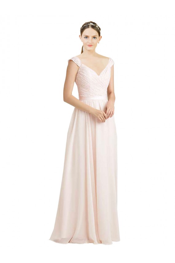 V-Back Soft Chiffon & Lace Sweetheart Long Sleeveless Bridesmaid Dress Toowoomba