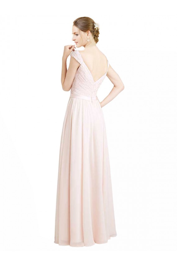 V-Back Soft Chiffon & Lace Sweetheart Long Sleeveless Bridesmaid Dress Toowoomba