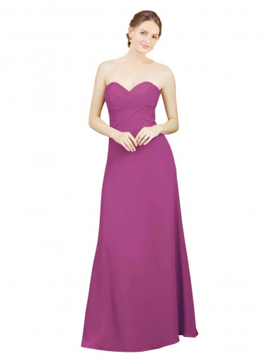 Low Back Wild Berry Soft Chiffon Sweetheart Long Sleeveless Bridesmaid Dress Toowoomba