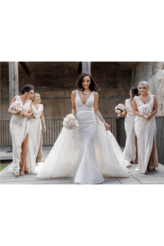 Low Back Soft Chiffon V-Neck Long Sleeveless Bridesmaid Dress Toowoomba
