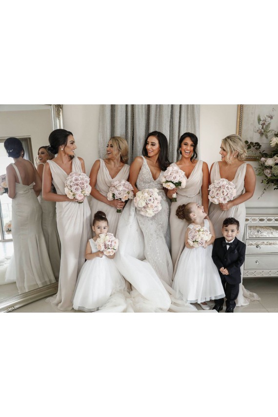 Low Back Soft Chiffon V-Neck Long Sleeveless Bridesmaid Dress Toowoomba